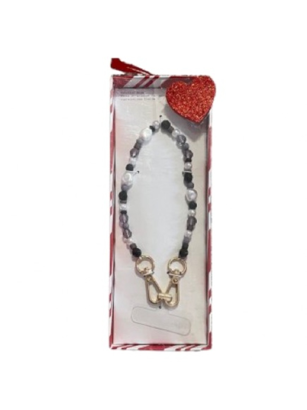 Wristlet Phone Strap Black Grey Beaded-NWT